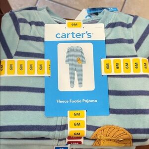 Carter's Baby Fleece Footie Pajama - Mint & Navy Stripes